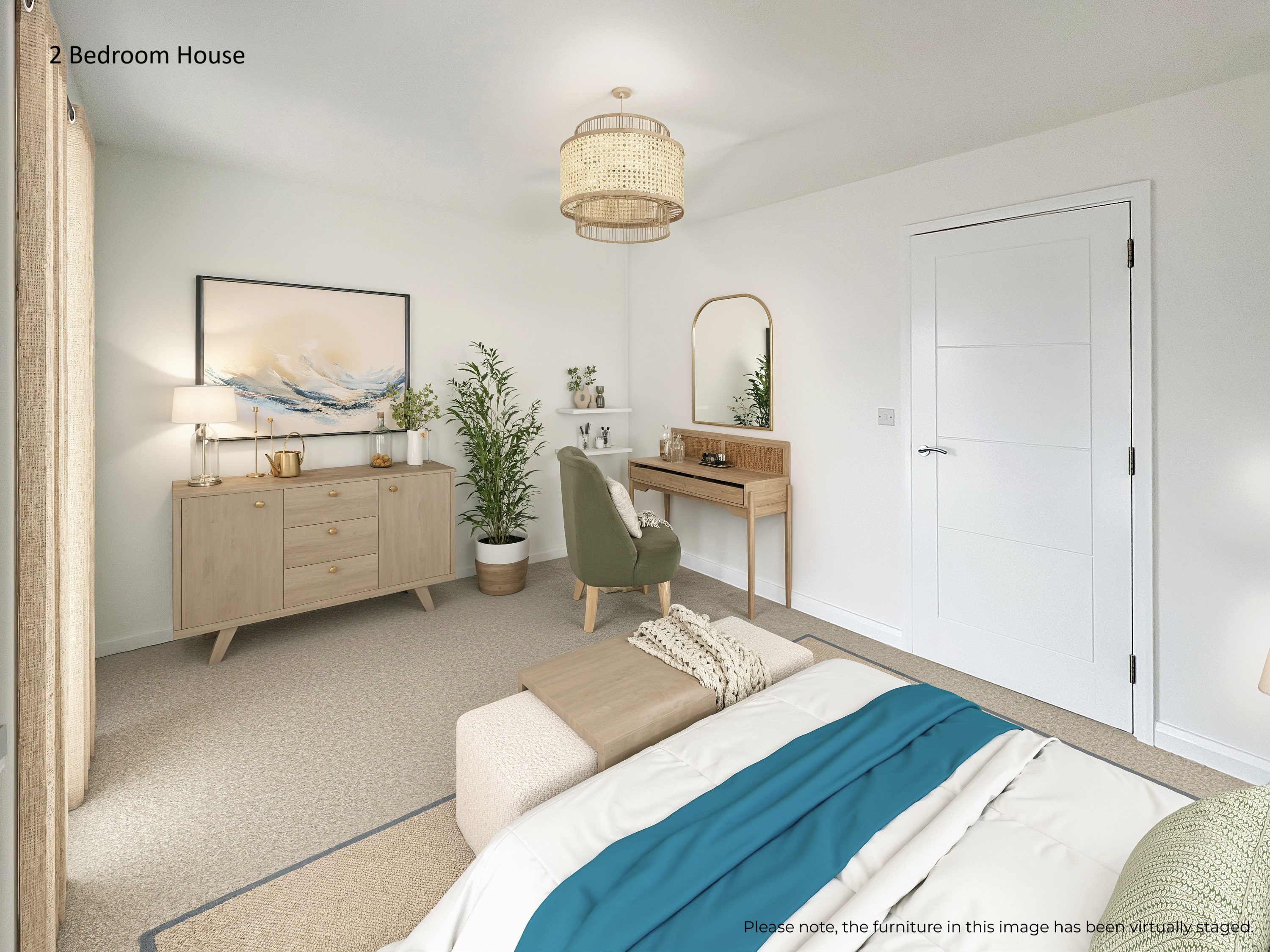 Virtual Staging of a bedroom in a 2 bedroom house at The Orchards